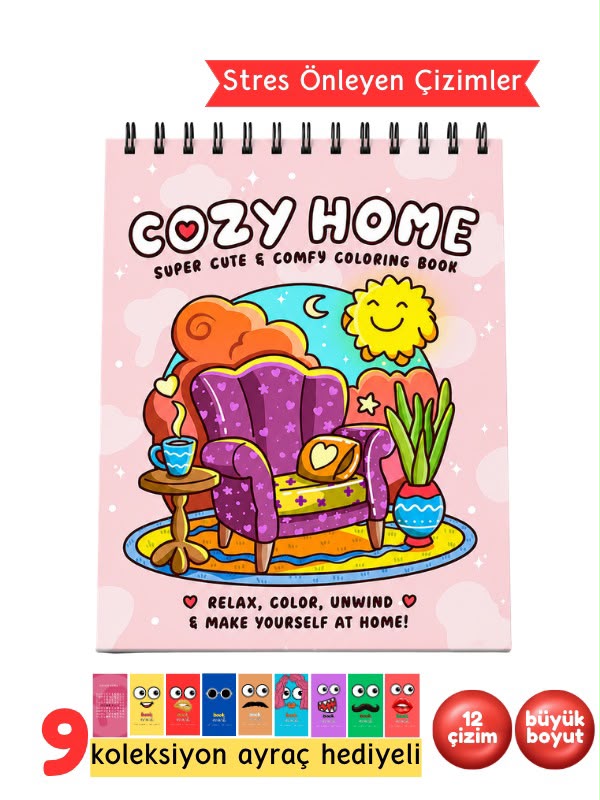 Cozy Home Boyama Kitabı - Yetişkinler İçin Rahatlatıcı Boyama Kitabı - Mandala Boyama Kitabı